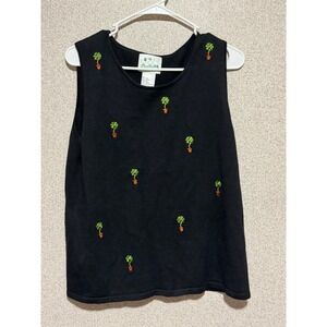 The Quacker Factory Black Embroidered Potted Palm Tree Knit Sweater Vest Medium